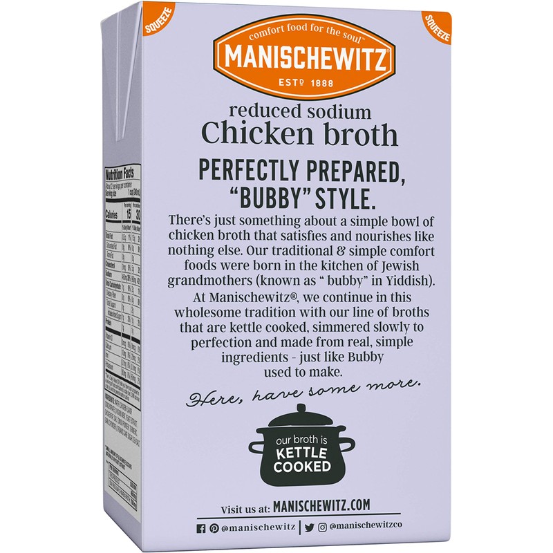 Manischewitz Reduced Sodium Chicken Broth 17oz (3 Pack), Flavorful, Kettle