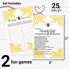 Mama to Bee Baby Shower Games - 25 Each - Baby Name Race & Who Knows Mommy Best - Fun Gender Neutral Baby Games - Bumblebee Favors & Theme Ideas - Two-Sided Cards