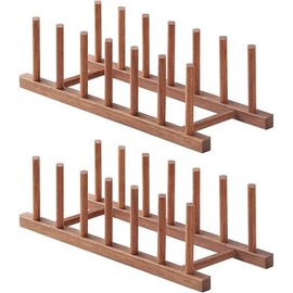 Bamboo Dish Dying Rack - Pot Lid Plate Organizer Holder for Cabinet - Cutting Board Organizer-Plate Rack for Dish, Pot Lid, Bowl, Cup, Cutting Board - Color: Teak Wood-set of 2