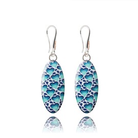 Handmade Long Thin Flower Oval Dangle Earrings Jewellery for Women (Blue Dark)