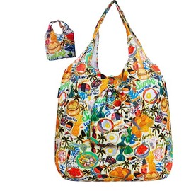 Islands Lialoha Hawaii Eco Reusable Heavy Duty Nylon Foldable Grocery Tote Bag in Pouch (Local Foods Beige)