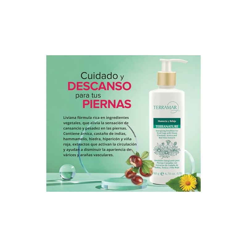 Terramar Terranature Emulsión Energizante para Piernas Cansadas, con Árnica, Castaño