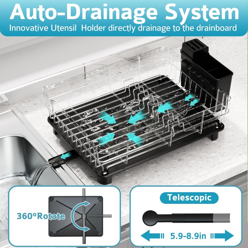 Ricobes Dish Drying Rack - Metal Space Saving Dish Rack