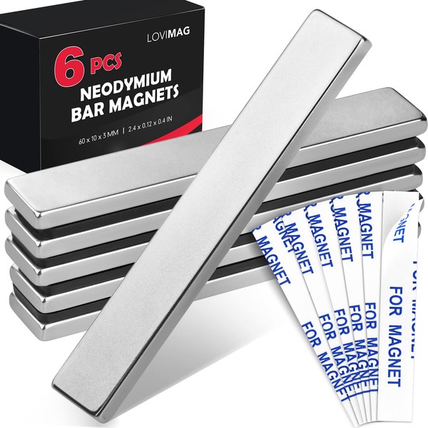 LOVIMAG Powerful Neodymium Bar Magnets, Rare-Earth Metal Neodymium Magnet - 60 x 10 x 3 mm, Pack of 6
