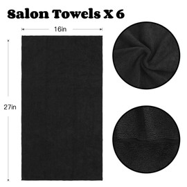 Puomue 6 Pack Black Salon Towels, Super Soft and Absorbent Microfiber Hair Towel for Salon, Bath, Spa, Pool and Home, 27 inch X 16 inch, Black