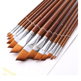 Paint Brushes Nylon Hair Angular Brushes 13pcs Long Handle Acrylic Paint Brush Set for Canvas Painting Oil Paint Professional Painting Kits (Angular 13pcs Longer Handle)