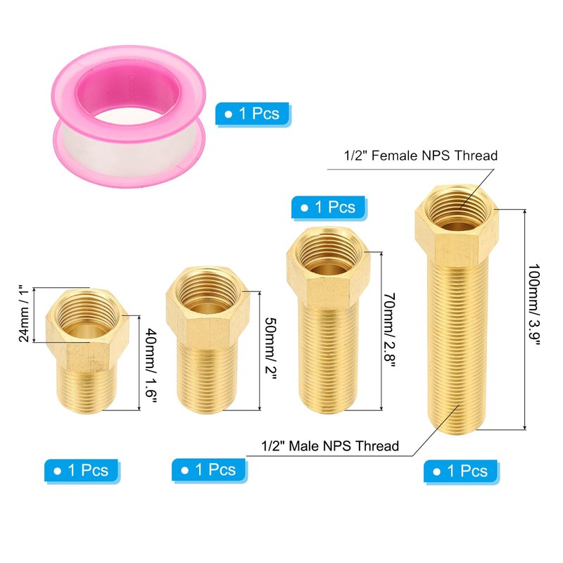 PATIKIL 1/2" Male to 1/2" Female Brass Pipe Extension Fitting
