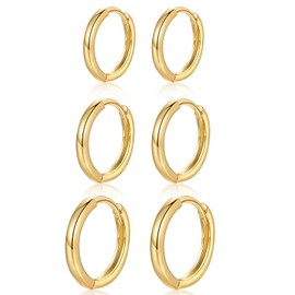 Silver Hoop Earrings for Women Girls, 3 Pairs Gold Small Sterling Silver Huggie Hinged Hoops Cartilage Sleeper Hypoallergenic Earrings Jewelry Gifts for Multiple Piercing (8/10/12mm)