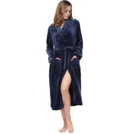 Local Stock Plush Oversize Winter Soft Warm Long Flannel Bathrobe with Hooded Women Thick Night Fleece Bath Robes DressingSize: M, Color: Navy