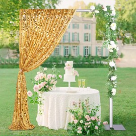 Gold Big Payette Sequin Backdrop 2 Panels 4ftx8ft Sparkly Glitter Backdrop Curtains Birthday Party Background Decoration