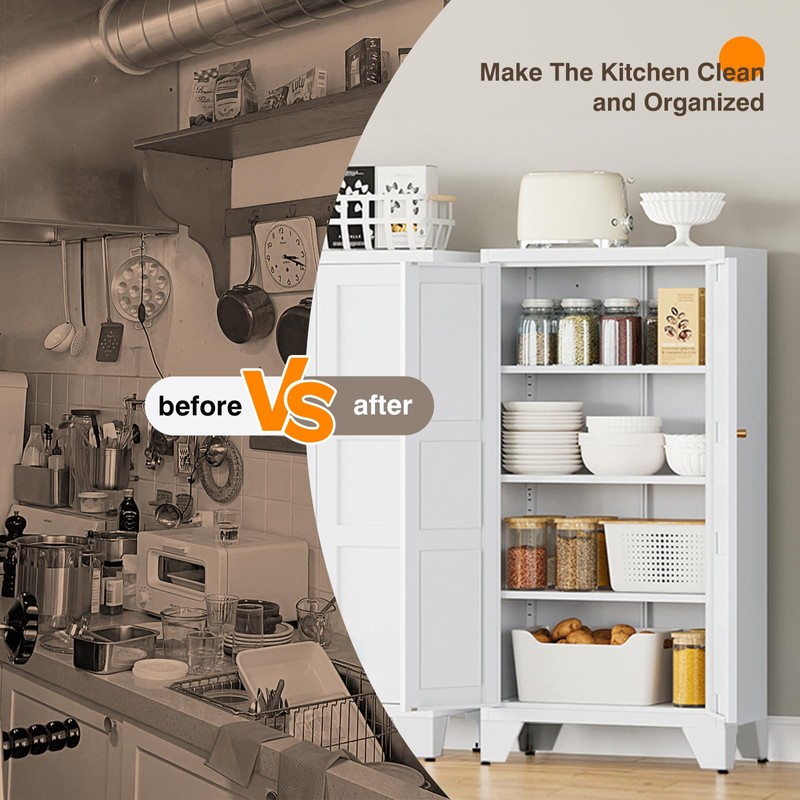 Yizosh Metal Storage Cabinet with Doors and 3 Adjustable Shelves