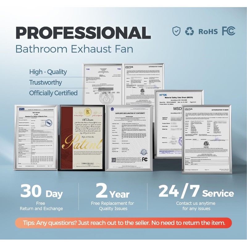 3 Speed Bathroom Fan with Humidity Sensor with Remote Control,