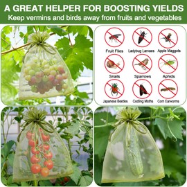Remiawy Fruit Protection Bags for Fruit Trees, 8x12 Inch 100 Pcs Green Drawstring Mesh Organza Bags Protectors Barrier for Garden Vegetables Flowers Mangoes Grapes Cucumbers Eggplants