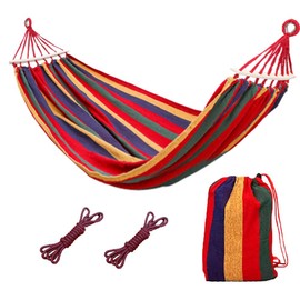 Camping Hammock with Stand Two Anti Roll Balance Beam and Sturdy Metal Knot Tree Straps for Indoor Outsides Backpacking Beach Backyard Patio Hiking Patio Porch Garden Hammocks(Red)