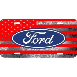 Unbranded GLOSS CLEAR COAT RED GRAY AMERICAN FLAG BLUE FORD LOGO ALUMINUM LICENSE  .040 GA