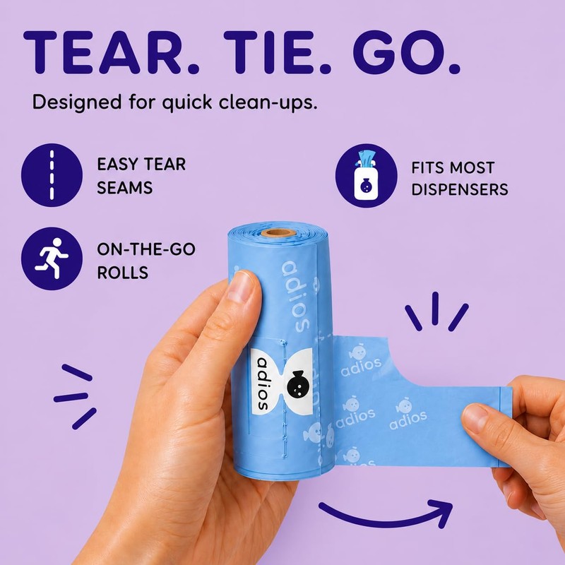 Adios Plastic - Compostable Dog Poop Bags with Handles, 120