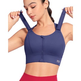 VFUS High Impact Sports Bras for Women Adjustable Straps Zip Front Sports Bra Full Support Bras for Plus Size (XXL Plus, Navy)