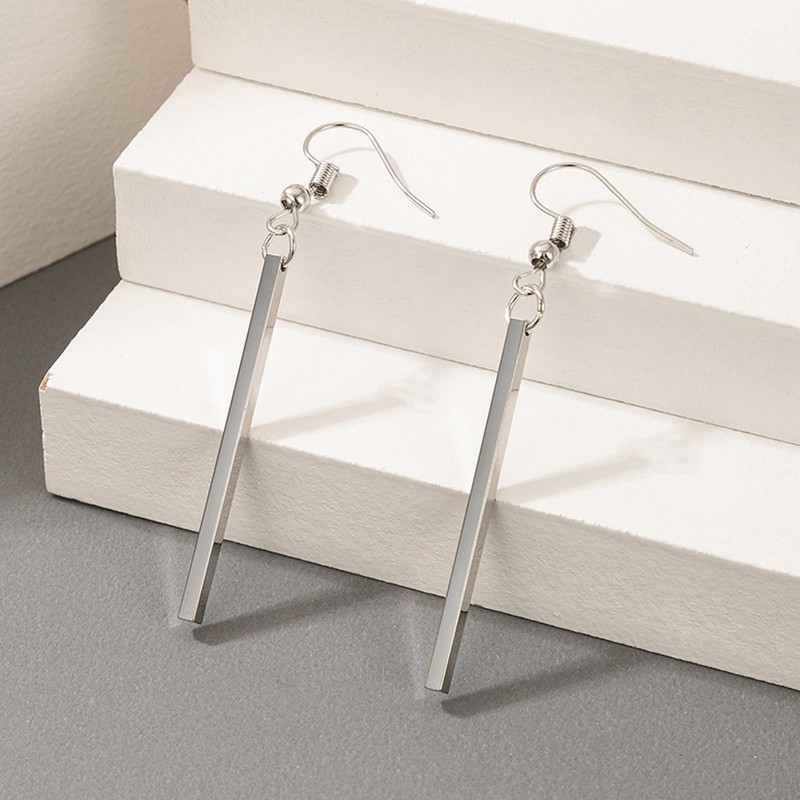 Long Vertical Bar Drop Dangle Earrings Silver Filled Earrings Minimal