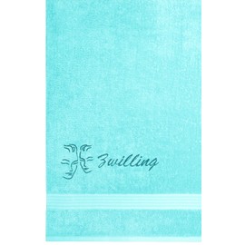 Lashuma Linz Bath Towel with Animal Sign Gemini Embroidery Size 70 x 140 cm Turquoise Blue