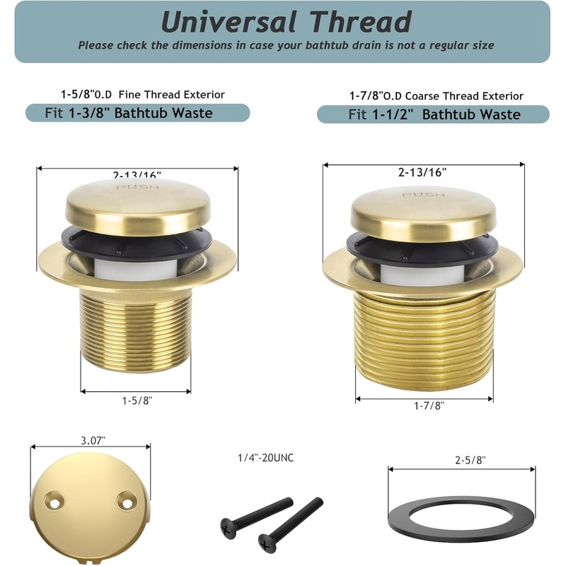 Tip-Toe Bathtub Drain Kit with Two-Hole Overflow Plate, Premium Quality