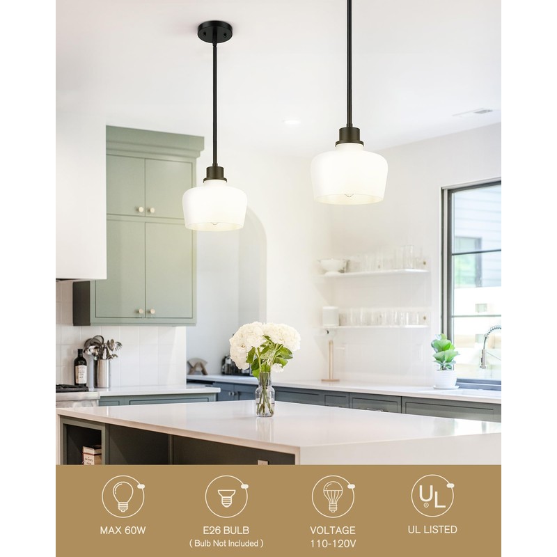 Emak Modern 8 Inch Black Pendant Light, Farmhouse Pendant Lighting