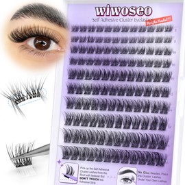 wiwoseo Self-Adhesive False Eyelashes Press On Lashes Clear Band Fairy Lash Clusters No Glue Needed Self Adhesive Lash Clusters Pre Glued Eyelash Clusters Resuable Eyelash Extensions without Glue