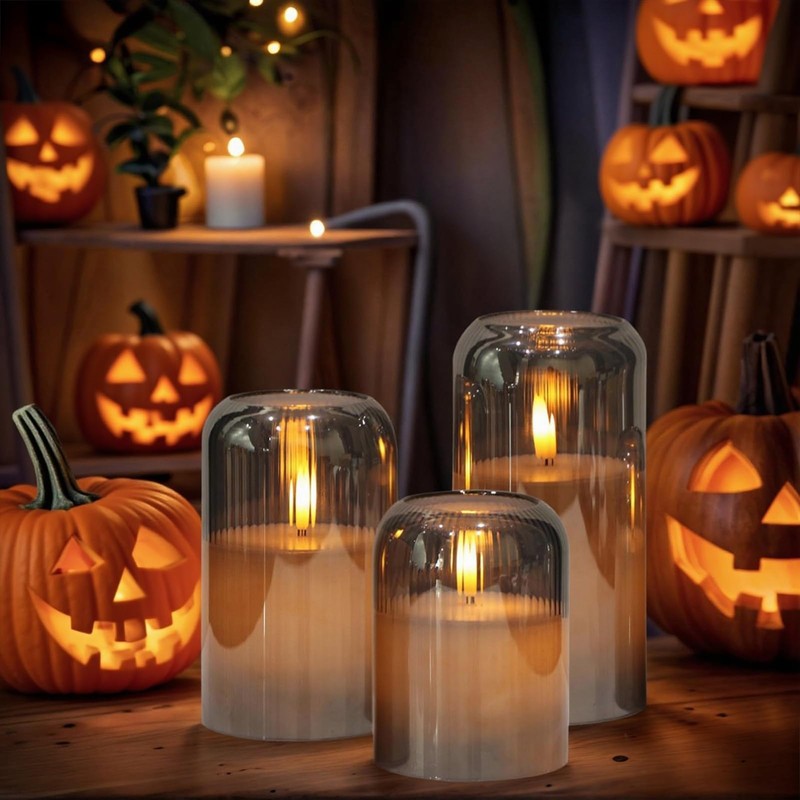 Eldnacele Black Glass Flameless Candles with Remote and Timer, Battery