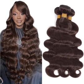 Dokksiiia Brown Bundles Color 4 Body Wave Chocolate Brown Human Hair Bundles Dark Brown Brazilian Human Hair Double Weft Body Weave Extensions 26 28 30 Inch for Black Women