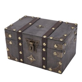 Kufoo Vintage Wooden Chest, Pirate Treasure Chest with Iron Lock, Keepsake Boxes with Lids Storage and Decorative Box Jewelry Box for Home Decor Photo Prop 7.09 x 4.53 x 4.06in
