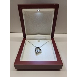 Unbranded Beautiful White CZ Rhodium Plated Heart Necklace in Lighted Wooden Display Box