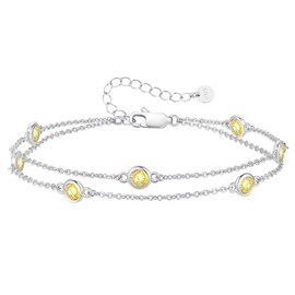 LOUISA SECRET Birthstone Bracelets for Women Girls, 925 Sterling Silver Charm Link Double Strand Bracelet, Birthday Anniversary Christmas Jewelry Gifts for Wife Girlfriend Mother Daughter her (Silver-11-Nov)