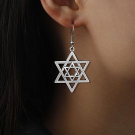 Vintage Silver Jewish Star of David Dangle Earrings Charm Jewelry for Women (antique silver)