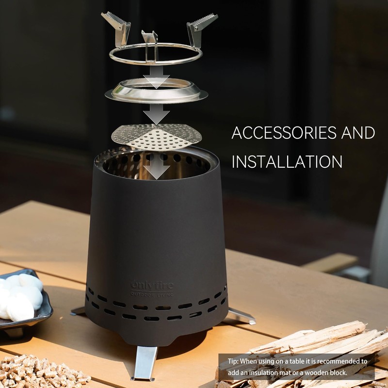 Onlyfire Smokeless Fire Pit with Carrying Bag & Top Bracket,