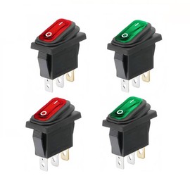 Switian 4 Pack KCD1 Rocker Switch for Home Appliances, Fitness, Marine & Industrial Use - 10A 125V / 6A 250V IP67 Waterproof LED Toggle Switch with 3-Pin (2 Red + 2 Green)
