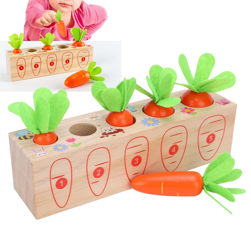 Wooden Pull Carrot Game Number Fine Motor Skill Toy Matching