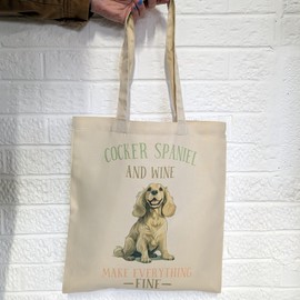 Super Lemon Charming Dog-Themed Tote Bags – Stylish, Reusable Shoulder Bags with Adorable Dog Prints, Perfect for Shopping, Travel, and Gifts (Cocker Spaniel and Wine make everything fine)