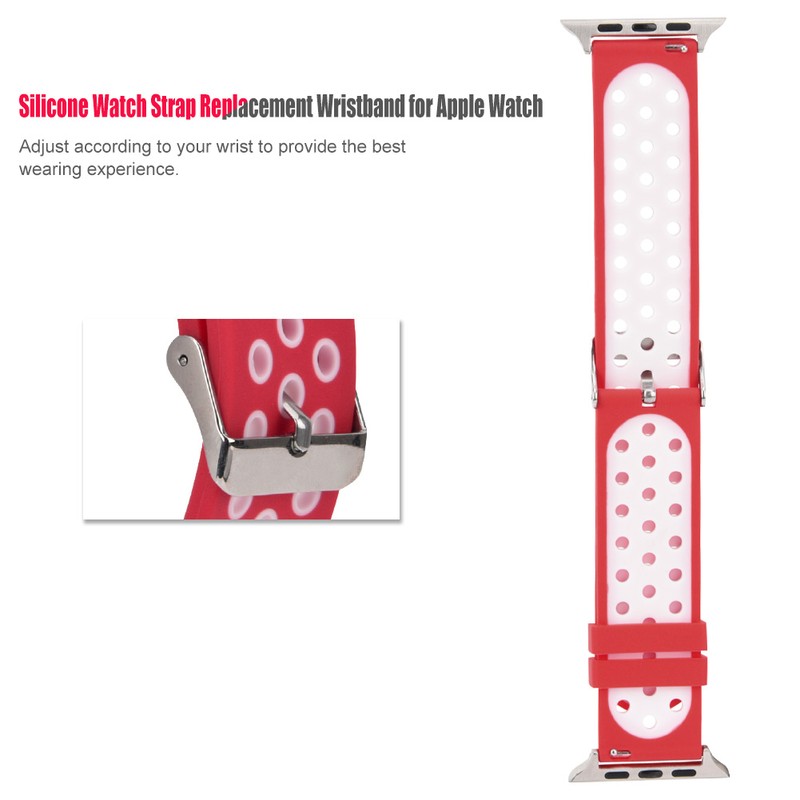Durable Silicone Watch Strap Replacement Wristband for Watch(Red White)