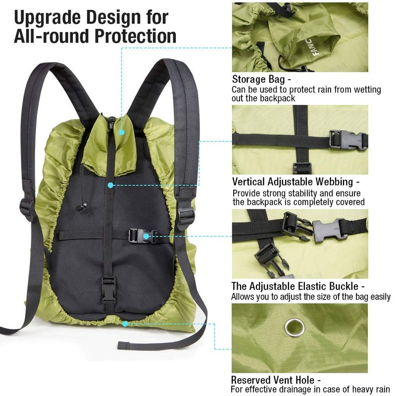 FANCYWING Rucksack Covers Waterproof Backpack Rain Cover 10-90L W/Reflective Strap