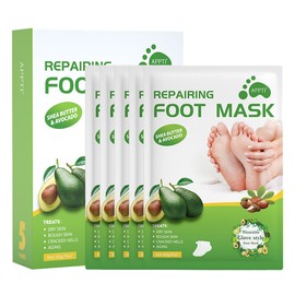 TEEROVA Repairing Foot Mask with Shea Butter and Avocado, Moisturizing Foot Mask for Dry Cracked Feet, Hydrating Foot Spa Socks (5 Pairs)