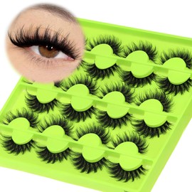 Veleasha Lashes Cat Eye Eyelashes 12 Pairs D Curl Fluffy False Eyelashes 5D Luxurious Volume Fake Lashes (Dopamine Green)