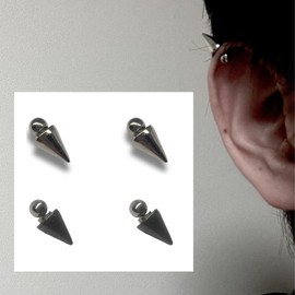 uz alotfactory No-Piercing Spike Cones, 2-Piece Set, Adjustable Magnet, Soft Tissue Piercing, Magnetic Fake Earrings, Non-Hole Earrings, Grunge Style, Mass Production, Stainless Steel, No Gemstones