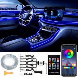 LED Interior Lighting Car, 8 M/6 in 1 RGB Car Interior Lighting, 12 V LED Atmosphere Light Car, App Controllable Interior Lighting, Multicoloured Ambient Lighting, Car LED Strips, Remote Control Neon