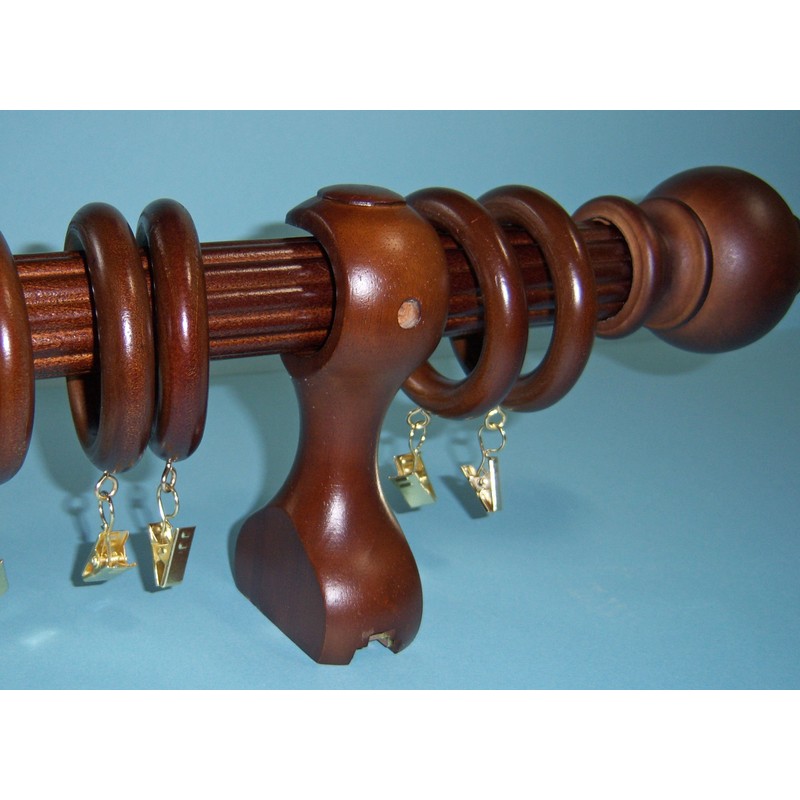 1-3/8" Solid Wood Drapery Rings with Brass Clips in Coffee