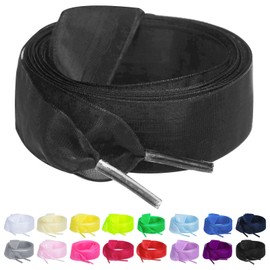 Booyckiy 2 Pair Flat Snow Yarn Shoe laces for Sneaker 2cm Wide Satin Ribbon ShoeLaces for Women Girls, Black 47inch(120cm)