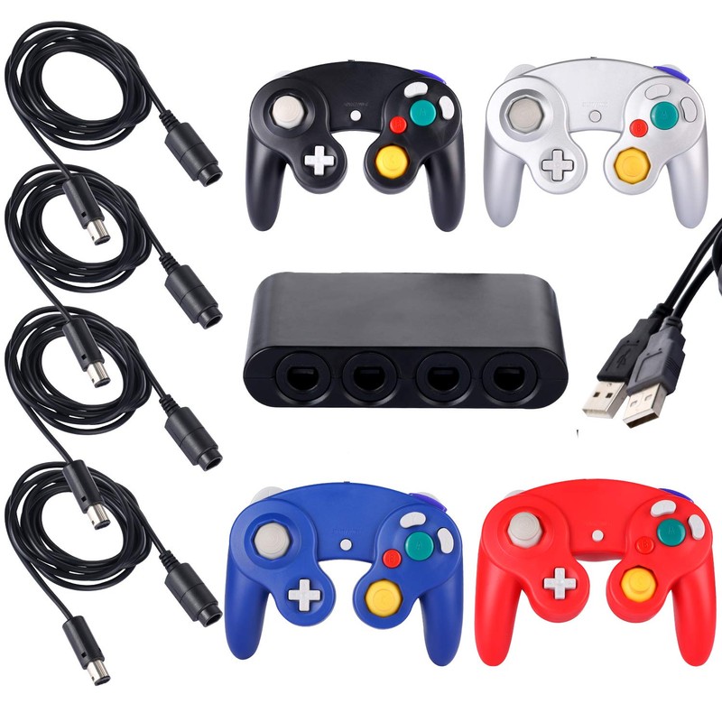4 Pack Game cube Controller Bundle with 4 Extension Cords