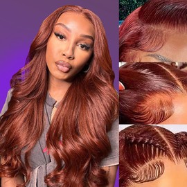 26 inch Reddish Brown Lace Front Wigs Human Hair 13x4 Body Wave HD Lace Frontal Wigs for Women 180 Density Auburn Colored Copper Red Pre Plucked with Baby Hair