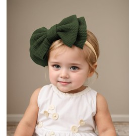 Kenjudess Super Stretchy Soft Nylon Baby Girls Headbands with Bows Colorful Large Bow-knot Hairbands Elastic Hair Accessories for Newborns Toddlers Infant (Army Green A, Standard)