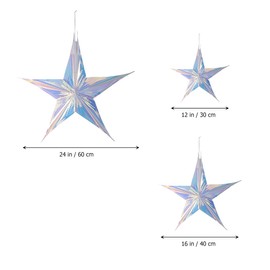 Vaguelly 3 x Rainbow Luminous Star Decoration Iridescent 5-Point Star Bridal Shower Hanging Decor Party Hanging Foil Star Iridescent Home Decoration 3D Window Pendant