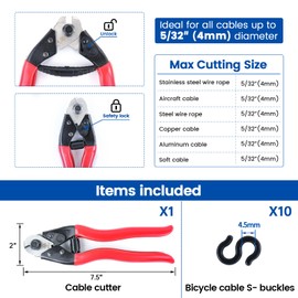Muzata Cable Cutter Heavy Duty Wire Cutters Stainless Steel Wire Rope Seal Cutter Aircraft Up to 5/32" for Decking Railings Metal Wire Fence Bicycle Housing Brake M015, CT1