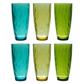 QG 23 oz Set of 6 Acrylic Plastic Iced Tea Cup Glass Tumbler in 3 Assorted Colors